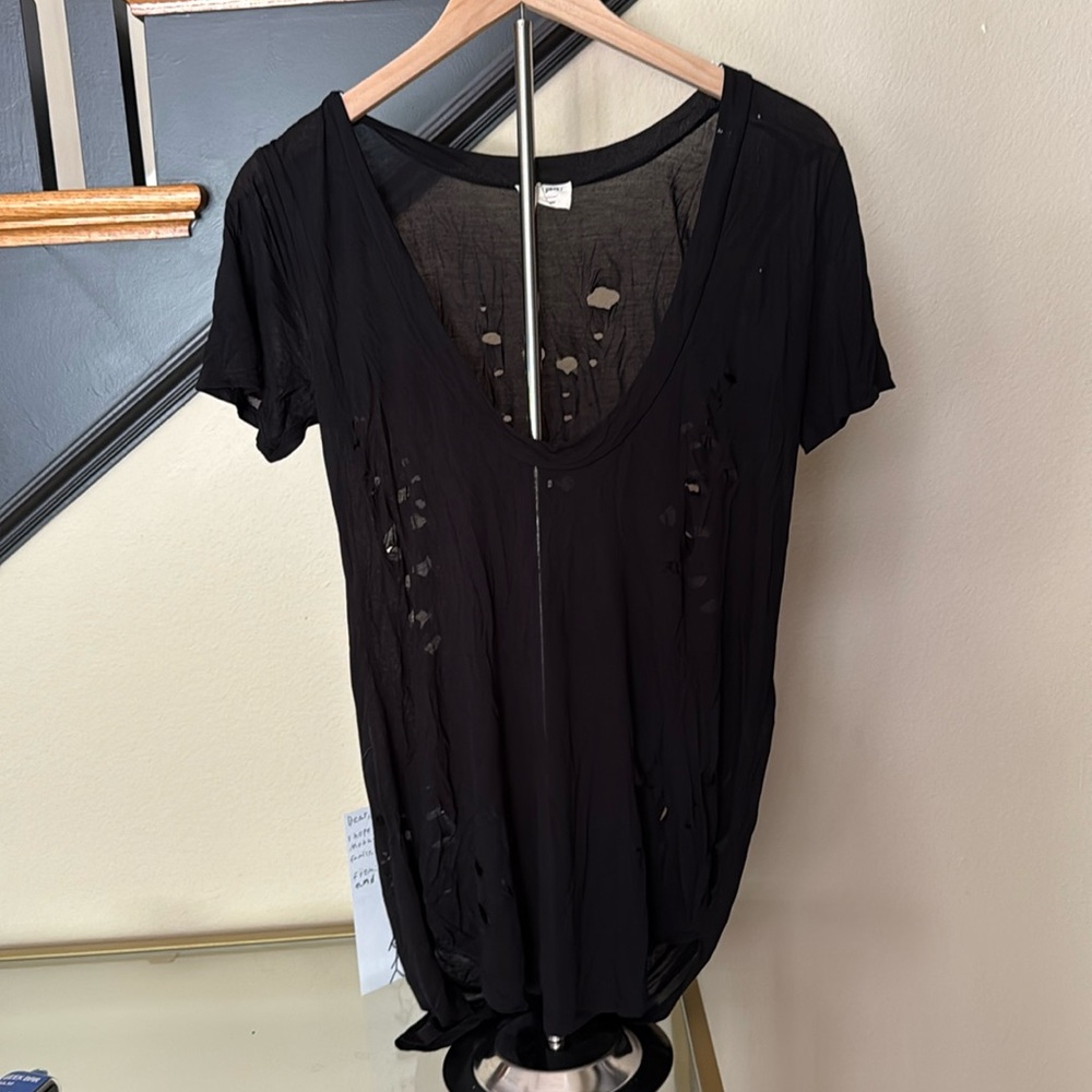 Distressed cover up long shirt or mini dress